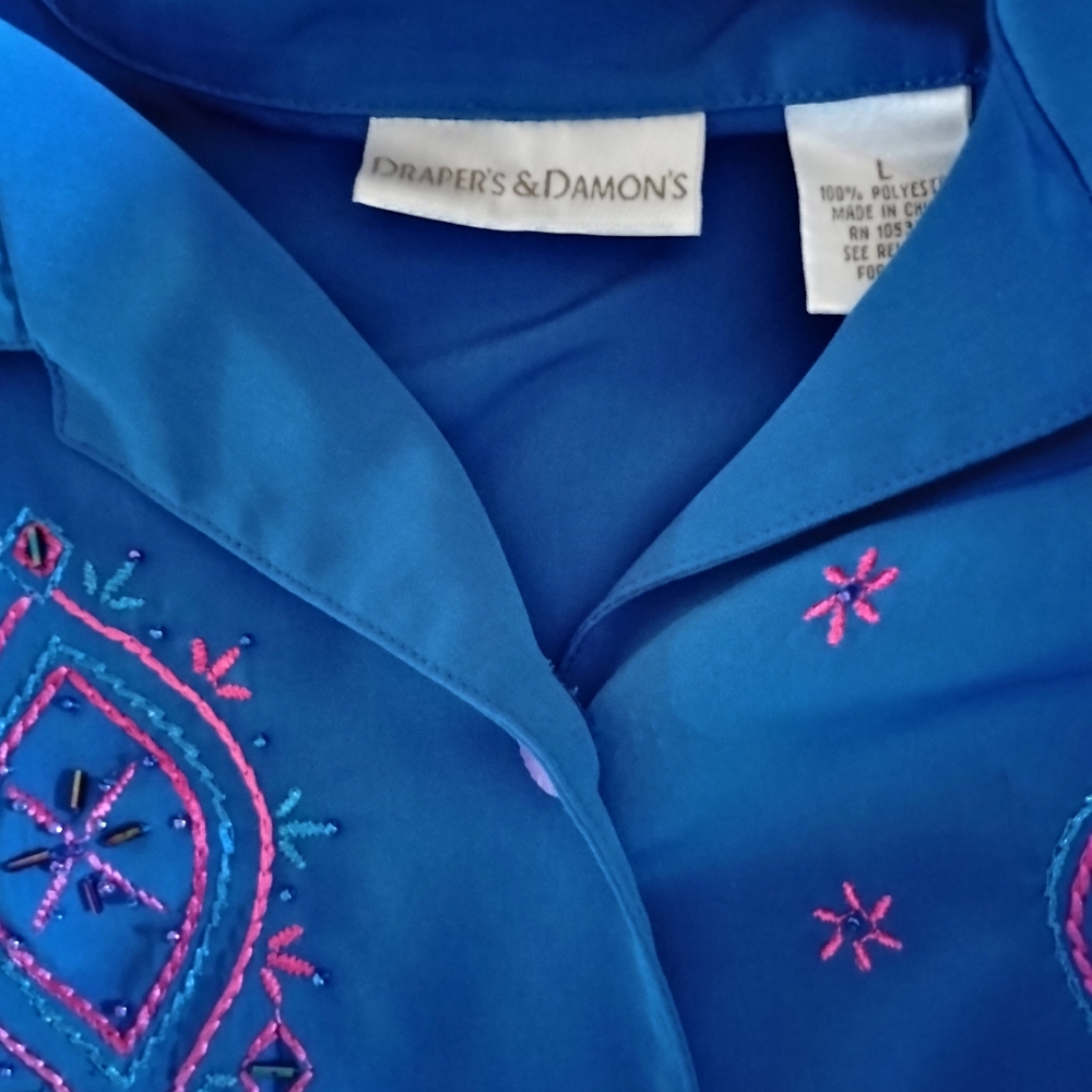Draper's & Damon's Blouse, Blue, Beaded, Women's Size L, Pre-owned - Picture 3 of 6